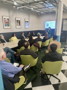 Gina Mewes gives advice to entrepreneurs about how to maximize tax efficiency during the January i4Series business networking event at Thrive Coworking in Greenville, South Carolina.